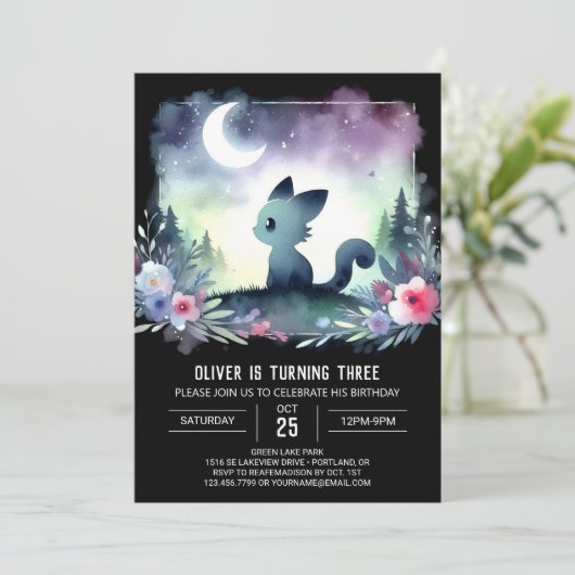 Printable Sweet Cat Birthday Einladung (Stehend Vorderseite)