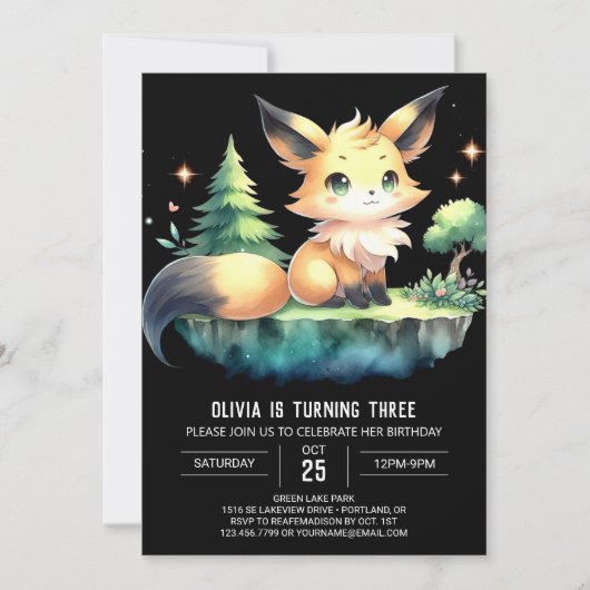 Printable Sweet Fox Birthday Einladung (Vorderseite)