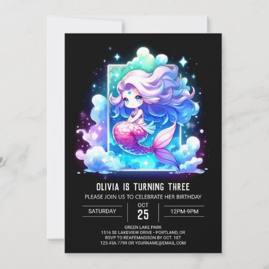 Printable Sweet Mermaid Birthday Einladung (Vorderseite)