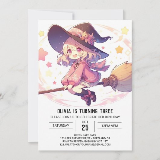 Printable Sweet Wizard Birthday Einladung (Vorderseite)