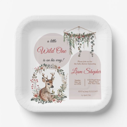 Printable Sweet Woodland Baby Dusche Teller (Vorderseite)