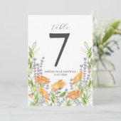 Printable Table Number Watercolor Flowers Einladung (Stehend Vorderseite)