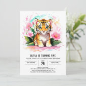 Printable Tiger Girl Birthday Einladung (Stehend Vorderseite)