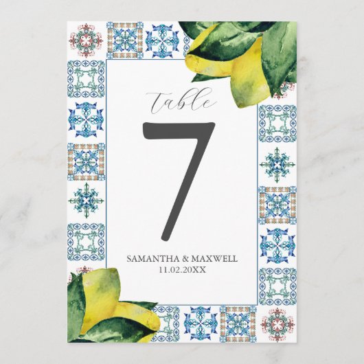 Printable Tischnummer Amalfi Tile & Lemons (Rückseite)