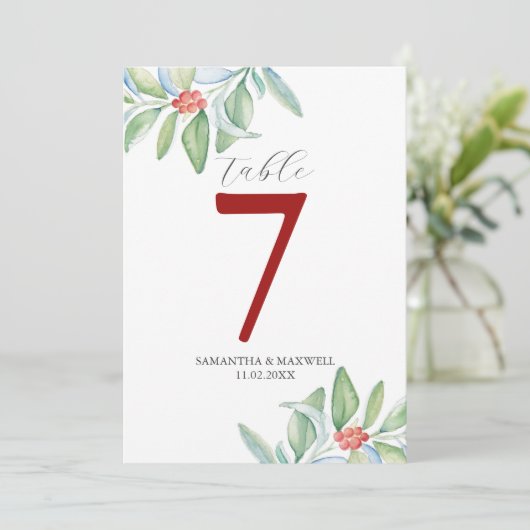 Printable Tischnummer Botanisches Weihnachtsfest (Stehend Vorderseite)