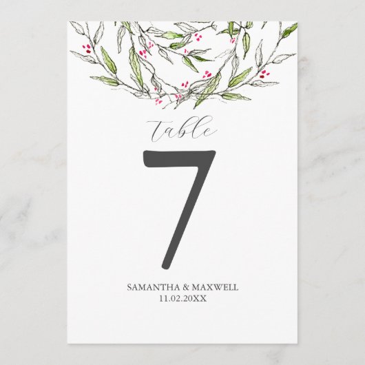 Printable Tischnummer Weihnachten Botanicals (Rückseite)