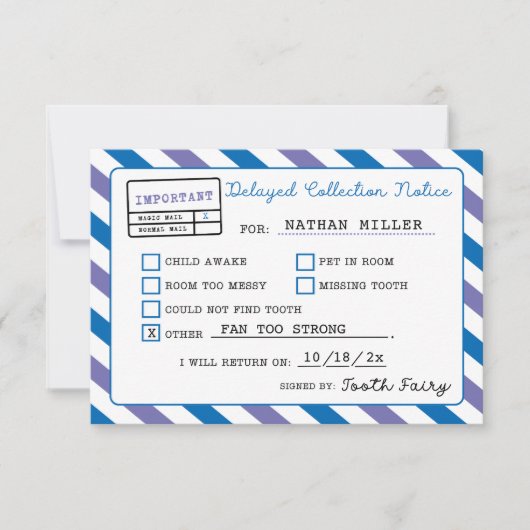 Printable Tooth Fairy Delay Notification Einladung (Vorderseite)