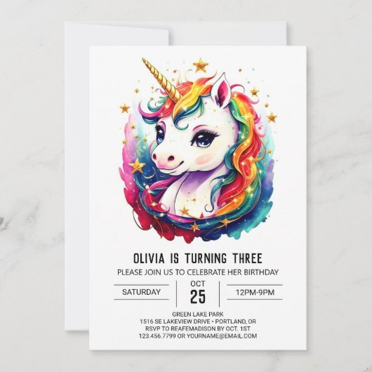 Printable Unicorn Birthday Delight Einladung (Vorderseite)