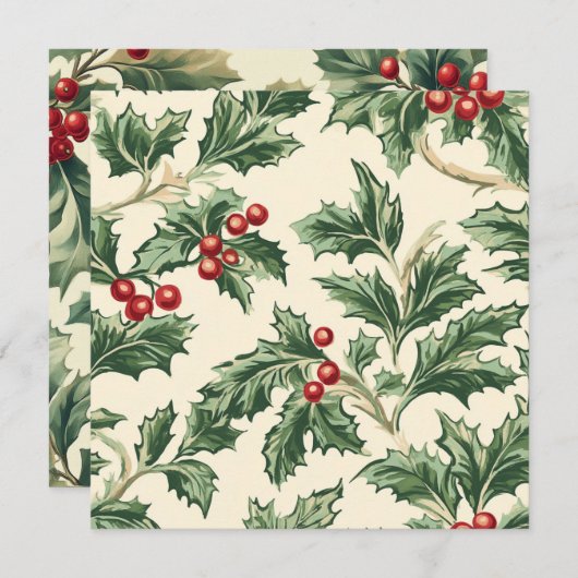 Printable Vintage Christmas Holly Pattern Paper Einladung (Vorne/Hinten)