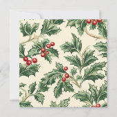 Printable Vintage Christmas Holly Pattern Paper Einladung (Vorderseite)