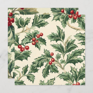 Printable Vintage Christmas Holly Pattern Paper Einladung