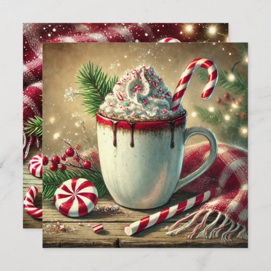 Printable Vintage Christmas Peppermint Mocha Einladung (Vorne/Hinten)