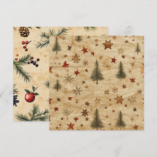 Printable Vintage Christmas Pine on Parchment Einladung (Vorne/Hinten)