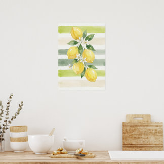 Printable Wall Art Lemon Watercolor Botanical  Poster