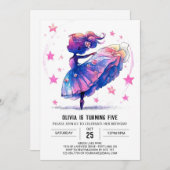 Printable Watercolor Ballerina Birthday Einladung (Vorne/Hinten)