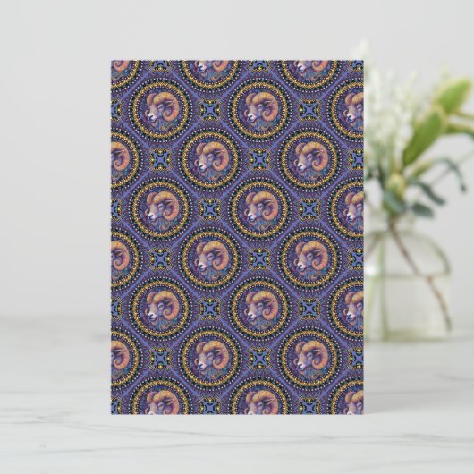 Printable Whimsical Aries Astrologie Mandala Tile Einladung (Stehend Vorderseite)