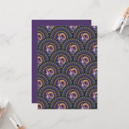 Printable Whimsical Aries Zodiac Mandala Art Deco Einladung (Vorderseite/Rückseite Beispiel)