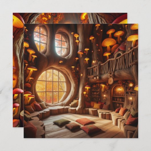 Printable Whimsical Herbst Hollow Tree Scrapbook Einladung (Vorne/Hinten)