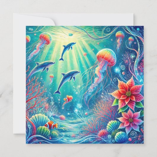 Printable Whimsical Ocean Poinsettia Scrapbook Einladung (Rückseite)