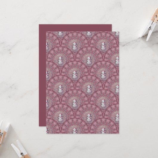 Printable Whimsical Pink Snowman Mandala Scallop Einladung (Vorderseite/Rückseite Beispiel)