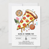 Printable Whimsical Pizza Birthday Einladung (Vorderseite)