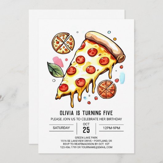 Printable Whimsical Pizza Birthday Einladung (Vorne/Hinten)