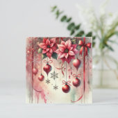 Printable Whimsical Poinsettia Weihnachtsschmuck Einladung (Stehend Vorderseite)