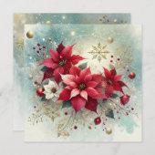 Printable Whimsical Snowy Poinsettia Weihnachten Einladung (Vorne/Hinten)