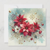 Printable Whimsical Snowy Poinsettia Weihnachten Einladung (Vorderseite)