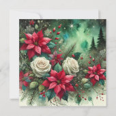 Printable Whimsical Winter Poinsettia Evergreen Einladung (Rückseite)