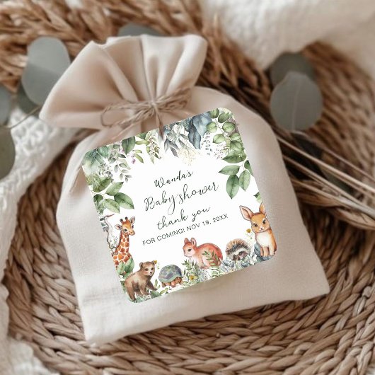 Printable Woodland Baby Dusche Vielen Dank Quadratischer Aufkleber