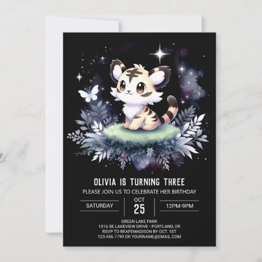 Printable Woodland Tiger Birthday Einladung (Vorderseite)
