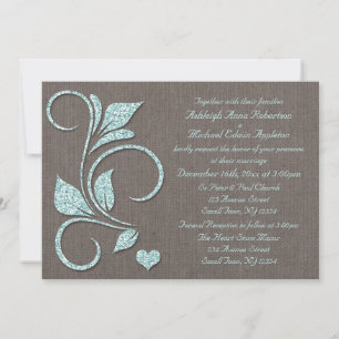 Printed Blue Glitzer Rustikale Hochzeitseinladunge Einladung
