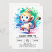 Printed Bohemisch Monkey Birthday Einladung (Vorne/Hinten)