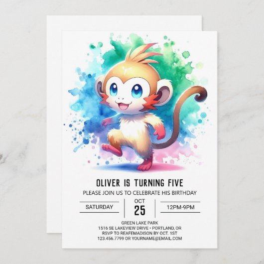 Printed Bohemisch Monkey Birthday Einladung (Vorne/Hinten)