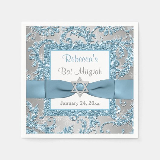 PRINTED Bow, Winter Wonderland Bat Mitzvah Napkins Serviette (Vorderseite)