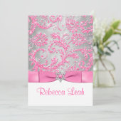 PRINTED Bow - Winter Wonderland Bat Mitzvah - Rosa Einladung (Stehend Vorderseite)