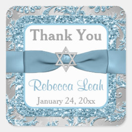 PRINTED Bow - Winter Wonderland Damask Bat Mitzvah Quadratischer Aufkleber