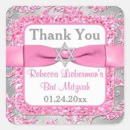 PRINTED Bow - Winter Wonderland Damask Bat Mitzvah Quadratischer Aufkleber