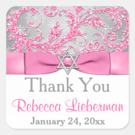 PRINTED Bow - Winter Wonderland Damask Bat Mitzvah Quadratischer Aufkleber