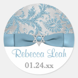 PRINTED Bow - Winter Wonderland Damask Bat Mitzvah Runder Aufkleber