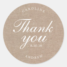 Printed Burlap Wedding Vielen Dank Runder Aufkleber