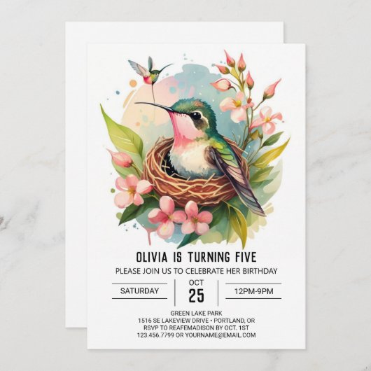 Printed Children Bird zum Geburtstag Einladung (Vorne/Hinten)