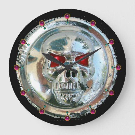 PRINTED CHROME SKULL Red Ruby Gems Große Wanduhr (Vorderseite)