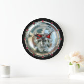 PRINTED CHROME SKULL Red Ruby Gems Große Wanduhr (Zuhause)