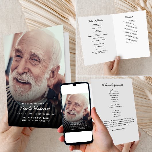 Printed/Downloadable Photo Folded Funeral Program Einladung
