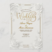 Printed Embossed White Rose Faux Gold Wedding Einladung (Vorderseite)