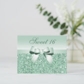 Printed Mint Green Sequins, Bow & Diamond Sweet 16 Einladung (Stehend Vorderseite)