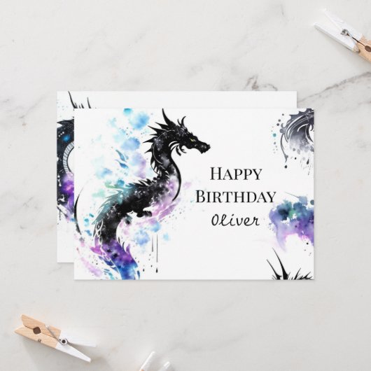 Printed Niedlich Dragon Birthday Karte (Vorderseite/Rückseite Beispiel)