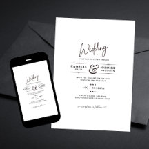 Printed OR Digital Download Wedding INVITE White